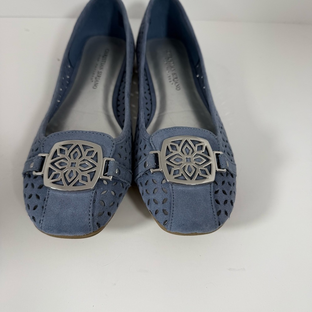 Christian Siriano Blue Flats with Geometric Buckle NWOT Size 8 Cutout Detail